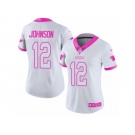 Women's Nike Carolina Panthers #12 Charles Johnson Limited White Pink Rush Fashion NFL Jersey