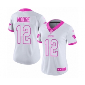 Women's Nike Carolina Panthers #12 DJ Moore Limited White Pink Rush Fashion NFL Jersey