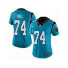 Women's Nike Carolina Panthers #74 Daeshon Hall Limited Blue Rush NFL Jersey