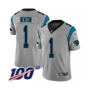 Youth Carolina Panthers #1 Cam Newton Silver Inverted Legend Limited 100th Season Football Jersey