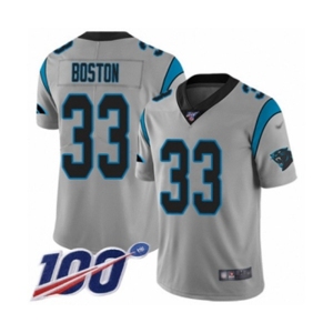 Youth Carolina Panthers #33 Tre Boston Silver Inverted Legend Limited 100th Season Football Jersey