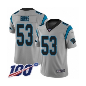 Youth Carolina Panthers #53 Brian Burns Silver Inverted Legend Limited 100th Season Football Jersey