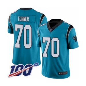 Youth Carolina Panthers #70 Trai Turner Limited Blue Rush Vapor Untouchable 100th Season Football Jersey