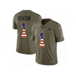 Youth Nike Carolina Panthers #1 Cam Newton Limited Olive USA Flag 2017 Salute to Service NFL Jersey