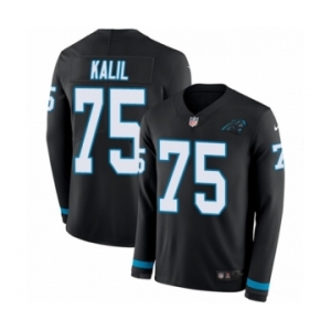 Youth Nike Carolina Panthers #75 Matt Kalil Limited Black Therma Long Sleeve NFL Jersey
