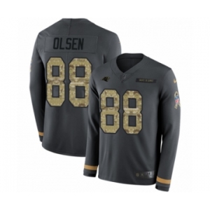 Youth Nike Carolina Panthers #88 Greg Olsen Limited Black Salute to Service Therma Long Sleeve NFL Jersey