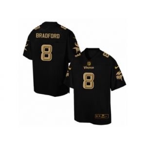 Men's Nike Minnesota Vikings #8 Sam Bradford Elite Black Pro Line Gold Collection NFL Jersey