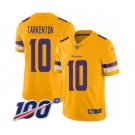 Men's Minnesota Vikings #10 Fran Tarkenton Limited Gold Inverted Legend 100th Season Football Jersey