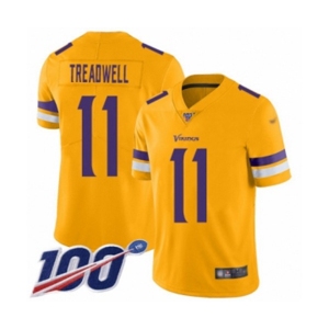 Men's Minnesota Vikings #11 Laquon Treadwell Limited Gold Inverted Legend 100th Season Football Jersey