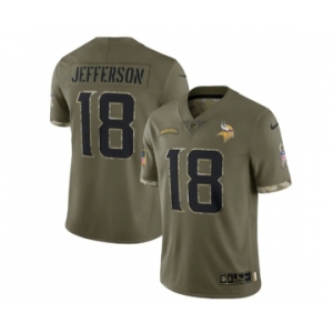 Men's Minnesota Vikings #18 Justin Jefferson 2022 Olive Salute To Service Limited Stitched Jersey