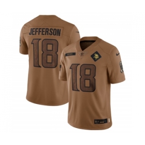 Men's Minnesota Vikings #18 Justin Jefferson 2023 Brown Salute To Service Limited Football Stitched Jersey