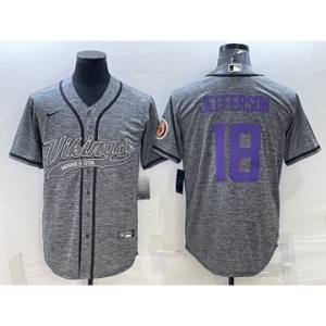 Men's Minnesota Vikings #18 Justin Jefferson Grey Gridiron With Patch Cool Base Stitched Baseball Jersey