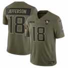 Men's Minnesota Vikings #18 Justin Jefferson Olive 2025 Salute to Service Limited Football Stitched Jersey