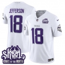 Men's Minnesota Vikings #18 Justin Jefferson White 2025 F.U.S.E. Winter Warrior Skol Patch Vapor Limited Football Stitched Jersey