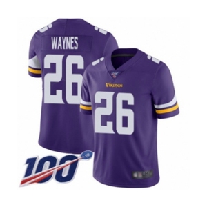 Men's Minnesota Vikings #26 Trae Waynes Purple Team Color Vapor Untouchable Limited Player 100th Season Football Jersey