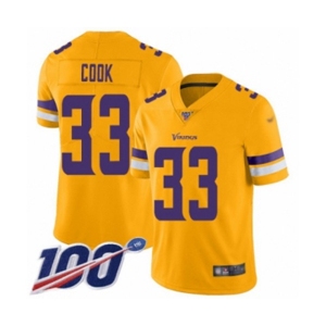Men's Minnesota Vikings #33 Dalvin Cook Limited Gold Inverted Legend 100th Season Football Jersey