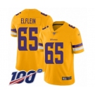 Men's Minnesota Vikings #65 Pat Elflein Limited Gold Inverted Legend 100th Season Football Jersey