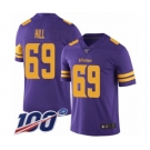 Men's Minnesota Vikings #69 Rashod Hill Limited Purple Rush Vapor Untouchable 100th Season Football Jersey