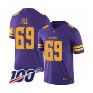 Men's Minnesota Vikings #69 Rashod Hill Limited Purple Rush Vapor Untouchable 100th Season Football Jersey