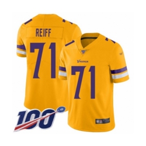 Men's Minnesota Vikings #71 Riley Reiff Limited Gold Inverted Legend 100th Season Football Jersey