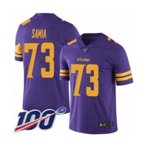Men's Minnesota Vikings #73 Dru Samia Limited Purple Rush Vapor Untouchable 100th Season Football Jersey
