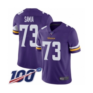 Men's Minnesota Vikings #73 Dru Samia Purple Team Color Vapor Untouchable Limited Player 100th Season Football Jersey