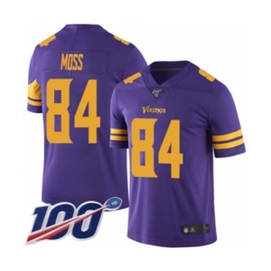 Men's Minnesota Vikings #84 Randy Moss Limited Purple Rush Vapor Untouchable 100th Season Football Jersey