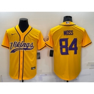 Men's Minnesota Vikings #84 Randy Moss Yellow With Patch Cool Base Stitched Baseball Jersey