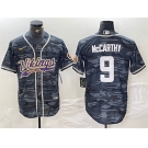 Men's Minnesota Vikings #9 J.J. McCarthy Gray Camo Cool Base Stitched Baseball Jersey