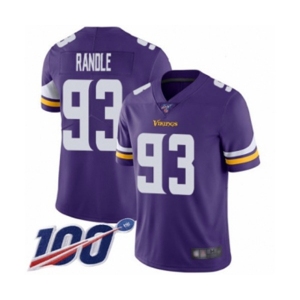 Men's Minnesota Vikings #93 John Randle Purple Team Color Vapor Untouchable Limited Player 100th Season Football Jersey