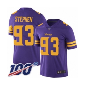 Men's Minnesota Vikings #93 Shamar Stephen Limited Purple Rush Vapor Untouchable 100th Season Football Jersey