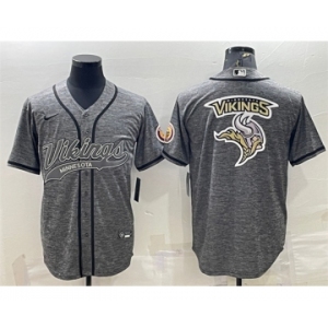Men's Minnesota Vikings Gray Team Big Logo With Patch Cool Base Stitched Baseball Jersey