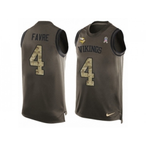 Men's Nike Minnesota Vikings #4 Brett Favre Limited Green Salute to Service Tank Top NFL Jersey