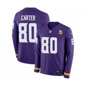 Men's Nike Minnesota Vikings #80 Cris Carter Limited Purple Therma Long Sleeve NFL Jersey
