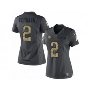 Women Nike Minnesota Vikings #2 Kai Forbath Limited Black 2016 Salute to Service NFL Jersey