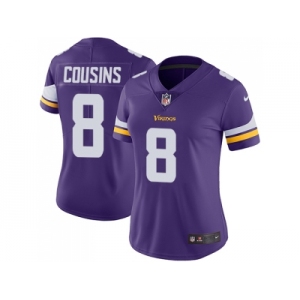 Women Nike Minnesota Vikings #8 Kirk Cousins Purple Team Color Stitched NFL Vapor Untouchable Limited Jersey