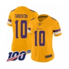 Women's Minnesota Vikings #10 Fran Tarkenton Limited Gold Inverted Legend 100th Season Football Jersey