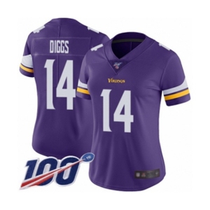 Women's Minnesota Vikings #14 Stefon Diggs Purple Team Color Vapor Untouchable Limited Player 100th Season Football Jersey