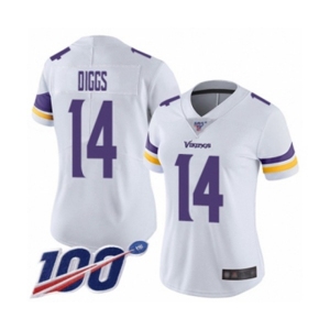 Women's Minnesota Vikings #14 Stefon Diggs White Vapor Untouchable Limited Player 100th Season Football Jersey