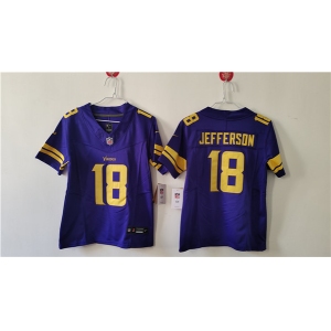 Women's Minnesota Vikings #18 Justin Jefferson Purple Color Rush F.U.S.E. Limited Football Stitched Jersey