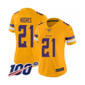 Women's Minnesota Vikings #21 Mike Hughes Limited Gold Inverted Legend 100th Season Football Jersey