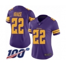 Women's Minnesota Vikings #22 Paul Krause Limited Purple Rush Vapor Untouchable 100th Season Football Jersey