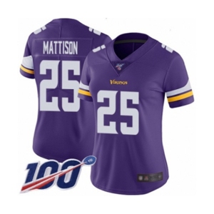 Women's Minnesota Vikings #25 Alexander Mattison Purple Team Color Vapor Untouchable Limited Player 100th Season Football Jersey