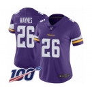 Women's Minnesota Vikings #26 Trae Waynes Purple Team Color Vapor Untouchable Limited Player 100th Season Football Jersey