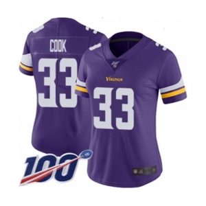 Women's Minnesota Vikings #33 Dalvin Cook Purple Team Color Vapor Untouchable Limited Player 100th Season Football Jersey