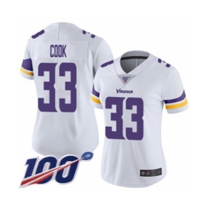 Women's Minnesota Vikings #33 Dalvin Cook White Vapor Untouchable Limited Player 100th Season Football Jersey
