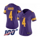 Women's Minnesota Vikings #4 Sean Mannion Limited Purple Rush Vapor Untouchable 100th Season Football Jersey