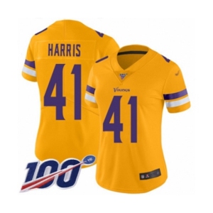 Women's Minnesota Vikings #41 Anthony Harris Limited Gold Inverted Legend 100th Season Football Jersey