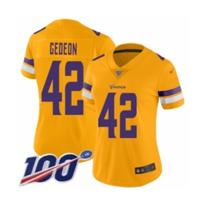 Women's Minnesota Vikings #42 Ben Gedeon Limited Gold Inverted Legend 100th Season Football Jersey