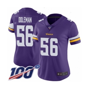 Women's Minnesota Vikings #56 Chris Doleman Purple Team Color Vapor Untouchable Limited Player 100th Season Football Jersey